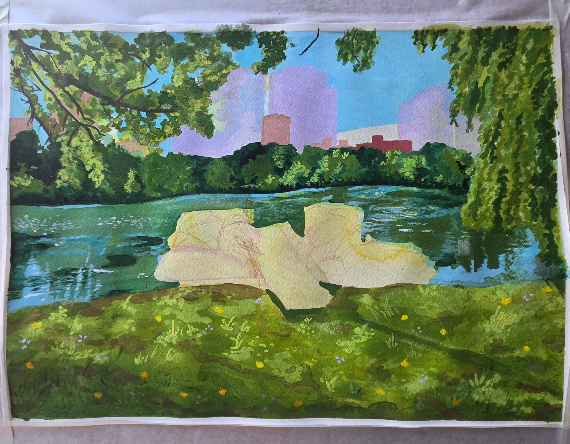 Still a work in progress, this painting allowed me to play around with texture, mark-making, and exploring what my style could look like traditionally. Medium: Gouache