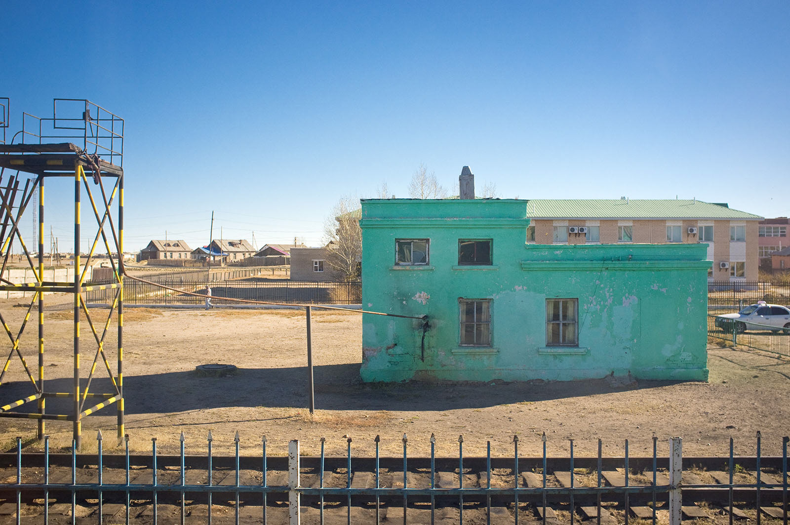 Views of buildings in Mongolia from the Trans–Mongolian Railway
