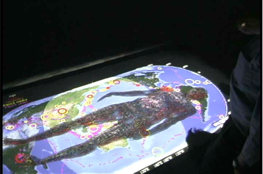 "A Synnoetic System", interactive projection w/live seismic feed, installation, Stubnitz Gallery, Adrian College, Michigan. 2006,