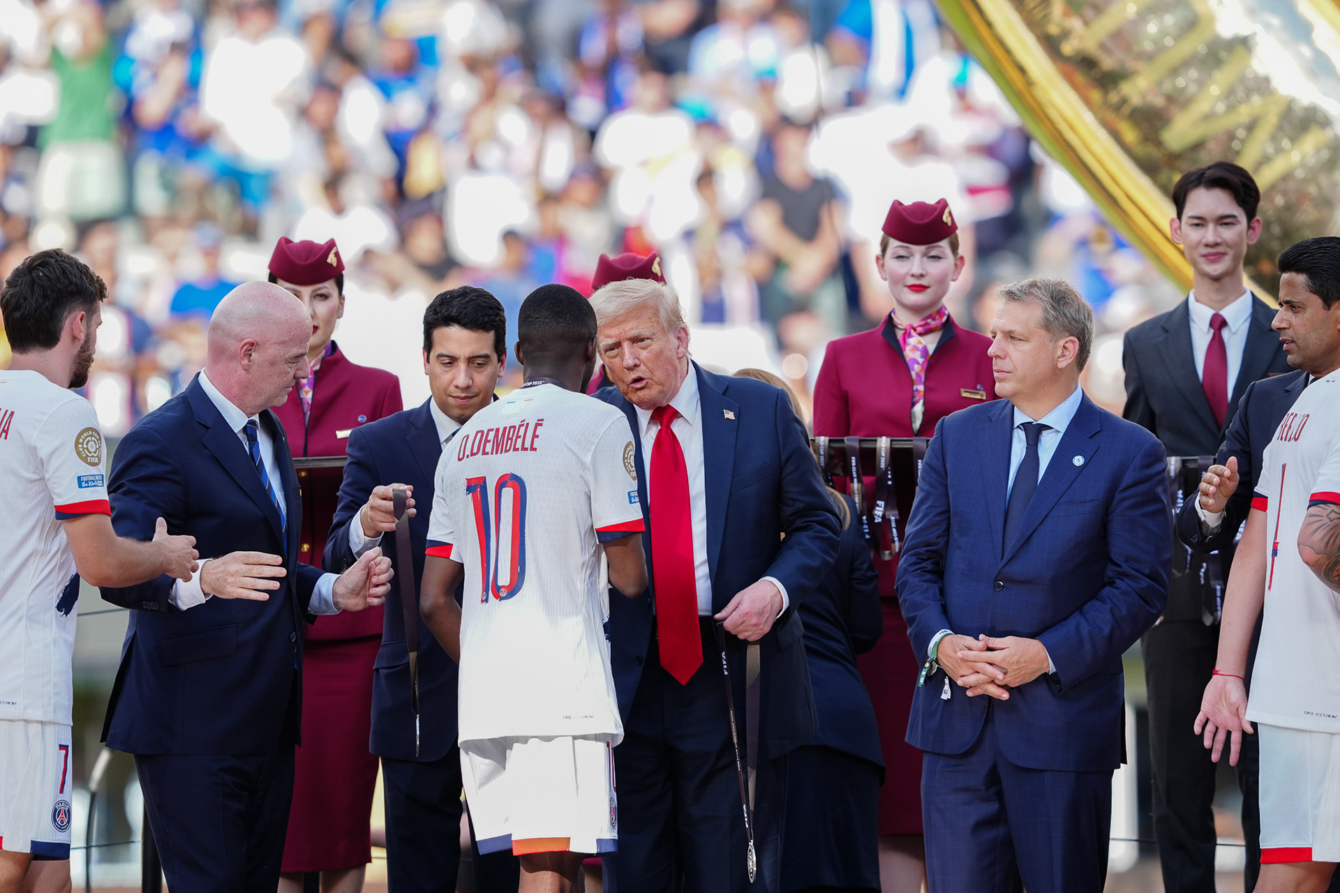 (SPO) Medal Ceremony for Players of Chelsea and PSG: FIFA Club World Cup 2925. July 13, 2025, New Jersey, USA: Medal Ceremony of finalists of FIFA Club World Cup 2025 presented by US President Donald Trump and FIFA President Gianni Infantino after soccer match between Chelsea and PSG valid for the finals of FIFA Club World Cup 2025 at MetLife stadium in New Jersey. Chelsea won 3-0.