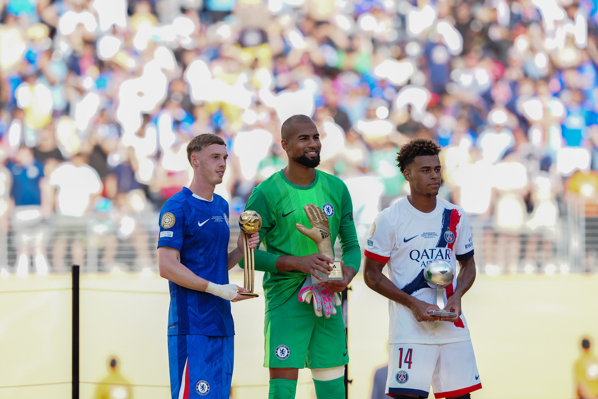 (SPO) Medal Ceremony for Players of Chelsea and PSG: FIFA Club World Cup 2925. July 13, 2025, New Jersey, USA: Medal Ceremony of finalists of FIFA Club World Cup 2025 presented by US President Donald Trump and FIFA President Gianni Infantino after soccer match between Chelsea and PSG valid for the finals of FIFA Club World Cup 2025 at MetLife stadium in New Jersey. Chelsea won 3-0.