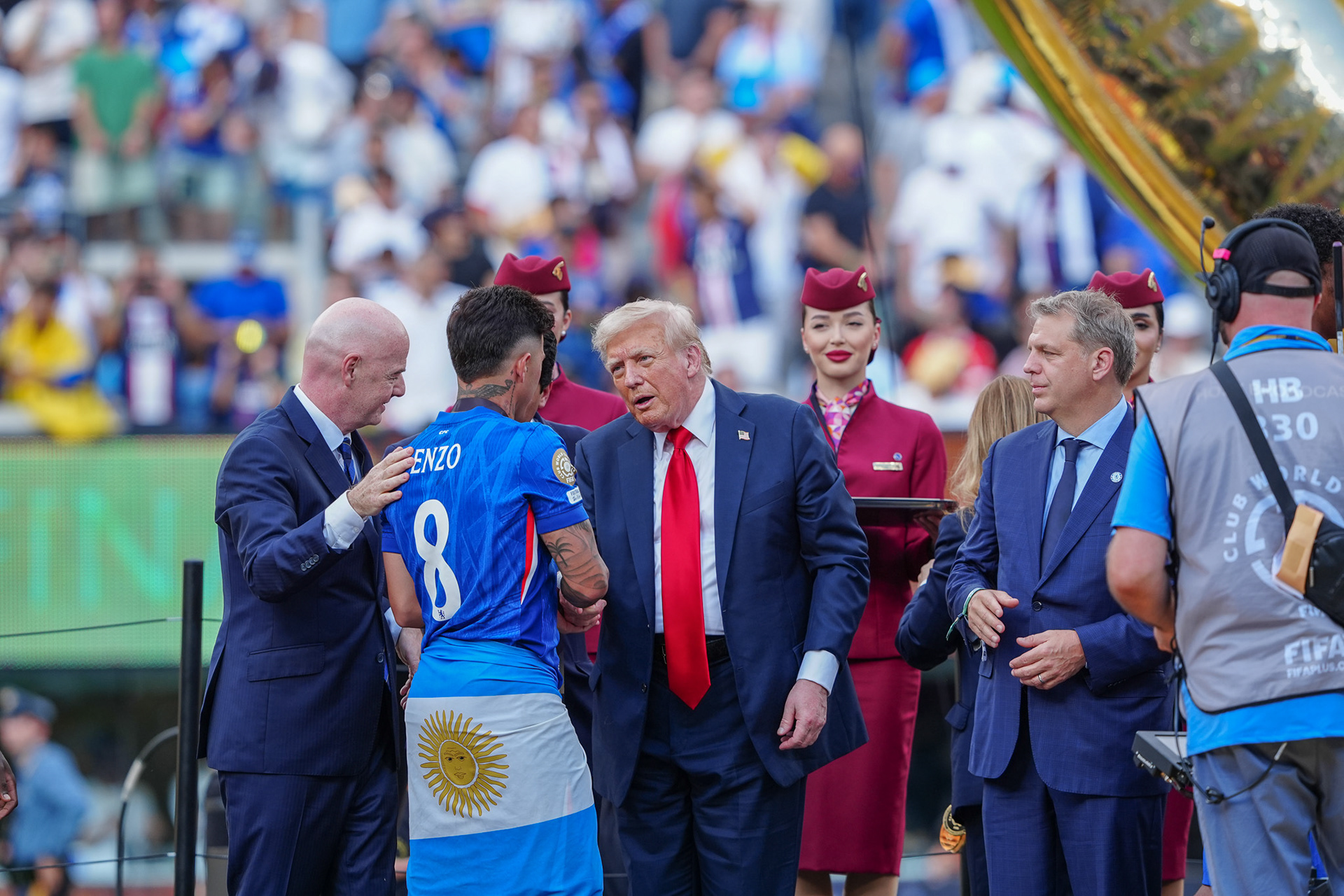 (SPO) Medal Ceremony for Players of Chelsea and PSG: FIFA Club World Cup 2925. July 13, 2025, New Jersey, USA: Medal Ceremony of finalists of FIFA Club World Cup 2025 presented by US President Donald Trump and FIFA President Gianni Infantino after soccer match between Chelsea and PSG valid for the finals of FIFA Club World Cup 2025 at MetLife stadium in New Jersey. Chelsea won 3-0.