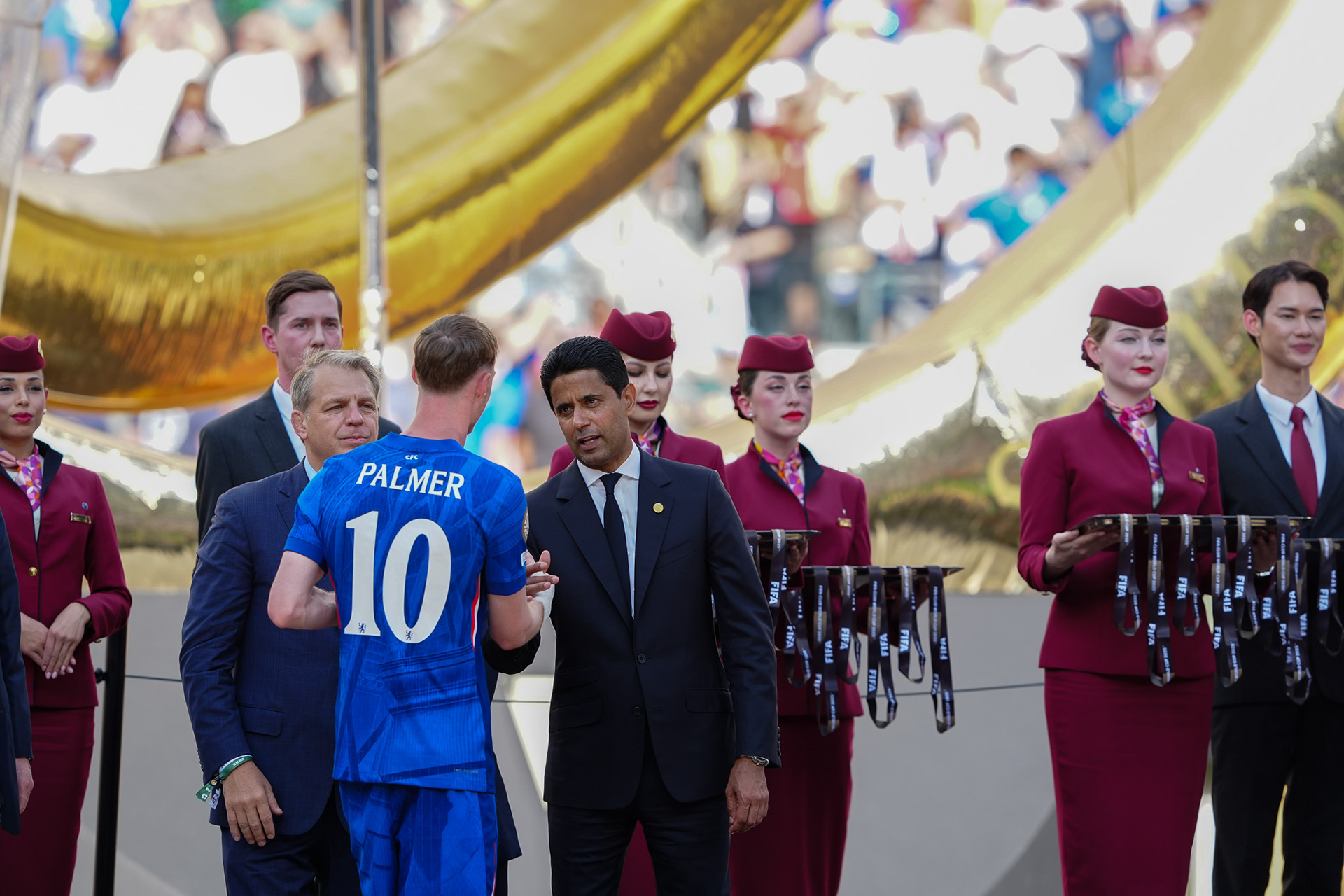 (SPO) Medal Ceremony for Players of Chelsea and PSG: FIFA Club World Cup 2925. July 13, 2025, New Jersey, USA: Medal Ceremony of finalists of FIFA Club World Cup 2025 presented by US President Donald Trump and FIFA President Gianni Infantino after soccer match between Chelsea and PSG valid for the finals of FIFA Club World Cup 2025 at MetLife stadium in New Jersey. Chelsea won 3-0.