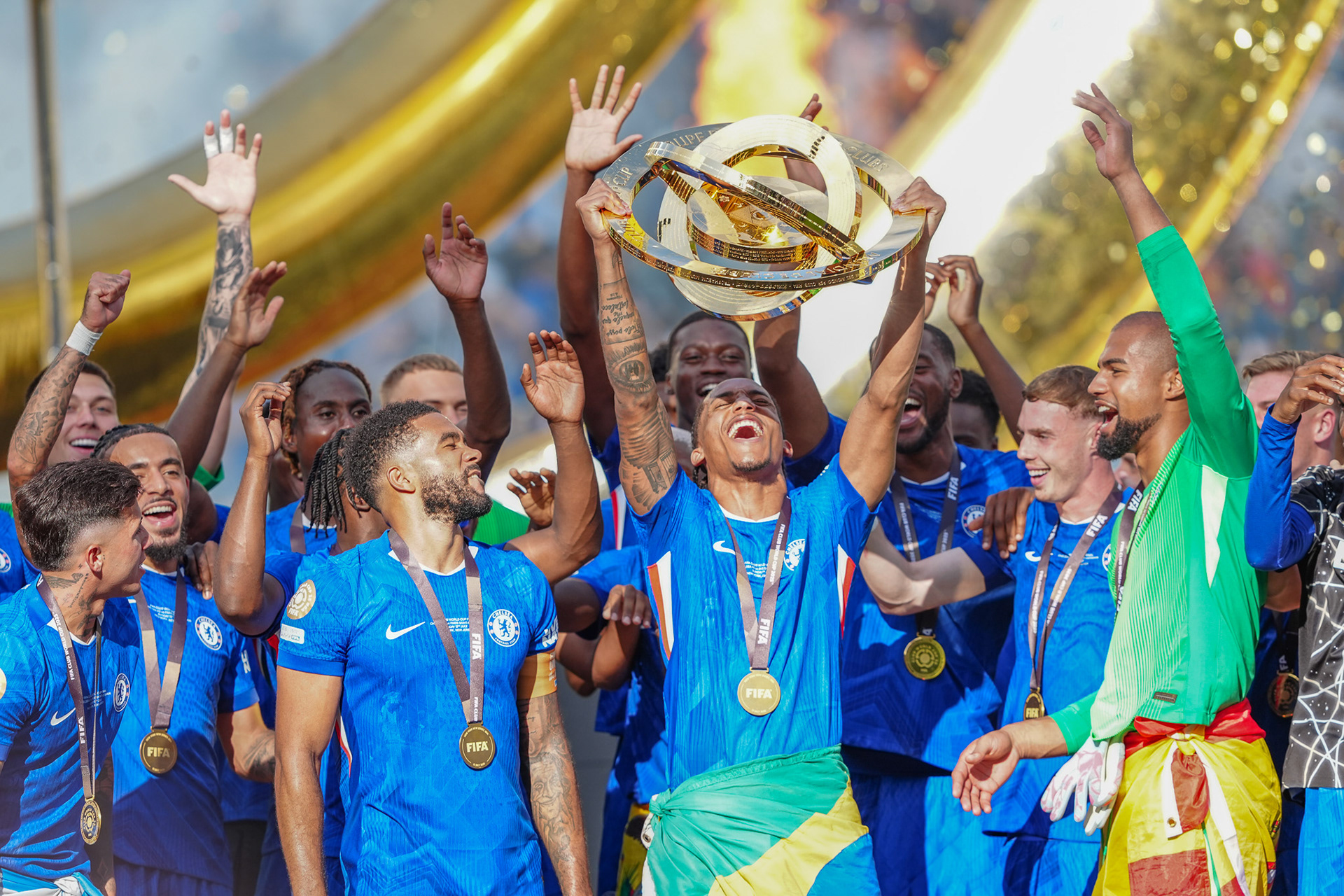 (SPO) Medal Ceremony for Players of Chelsea and PSG: FIFA Club World Cup 2925. July 13, 2025, New Jersey, USA: Medal Ceremony of finalists of FIFA Club World Cup 2025 presented by US President Donald Trump and FIFA President Gianni Infantino after soccer match between Chelsea and PSG valid for the finals of FIFA Club World Cup 2025 at MetLife stadium in New Jersey. Chelsea won 3-0.
