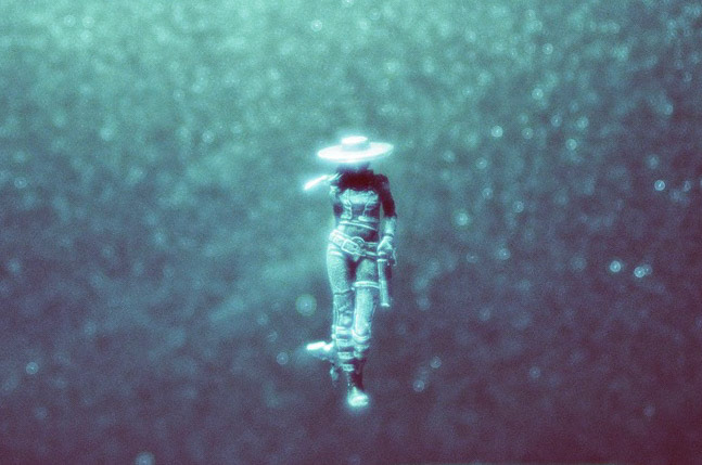 35mm under black light with extended exposure.