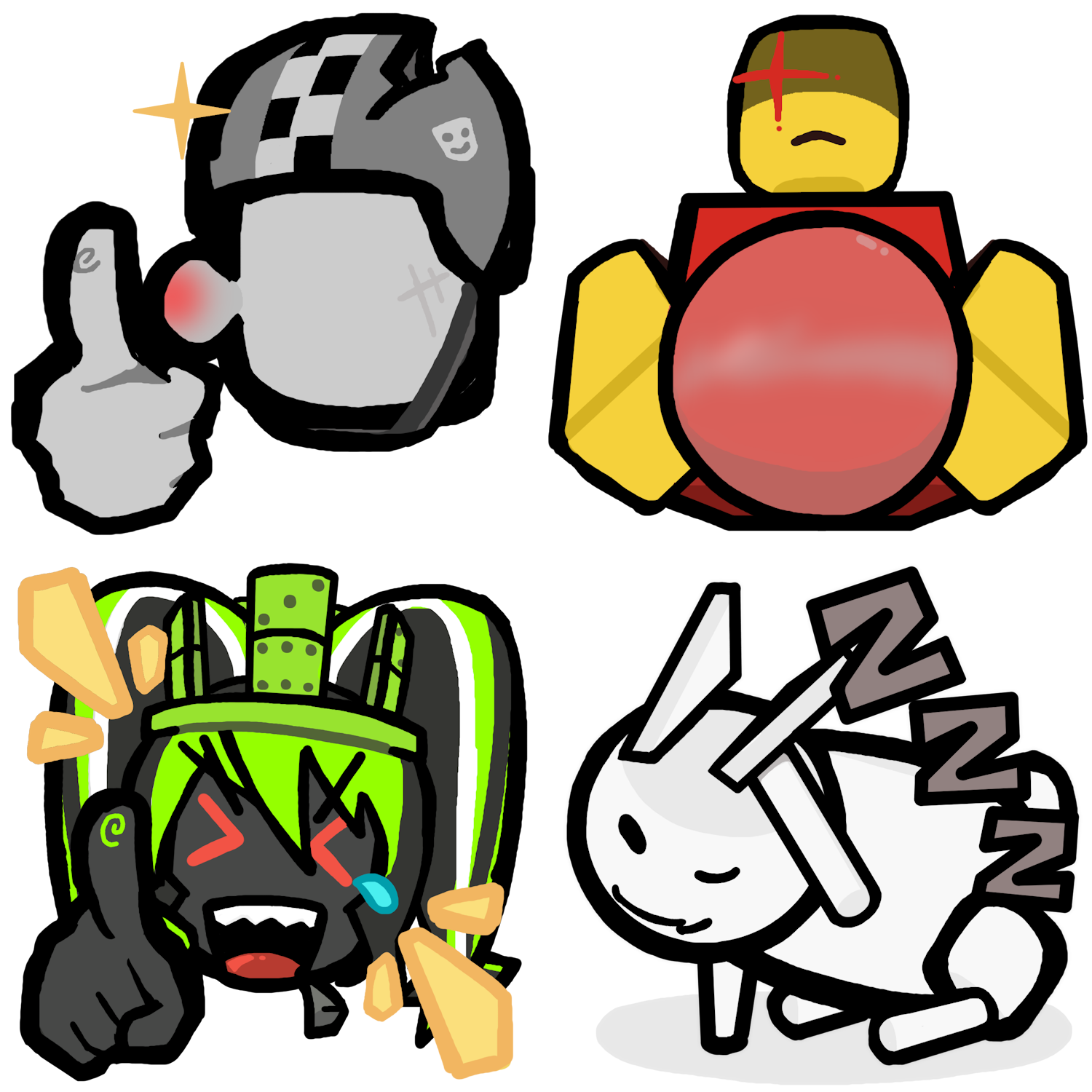 Emote suggestions for the game 'something evil will happen.' Initial emote suggestion is not in the game but was brought up as a possibility. I decided to make some based on the game's aspects and characters.