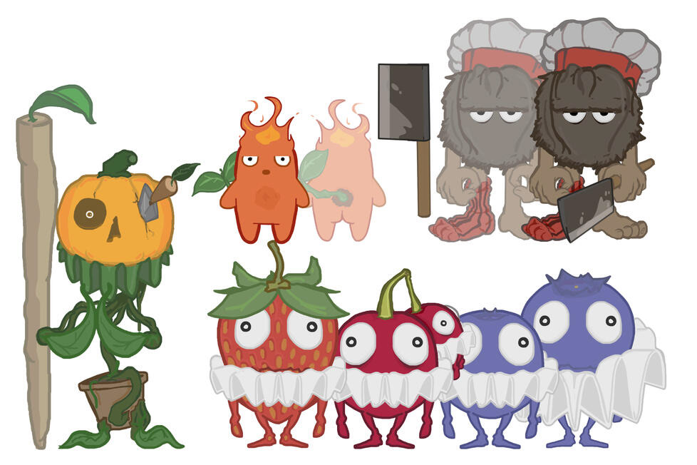 Initial but ultimately scrapped designs for a beer brand based on little creatures running their own brewery.