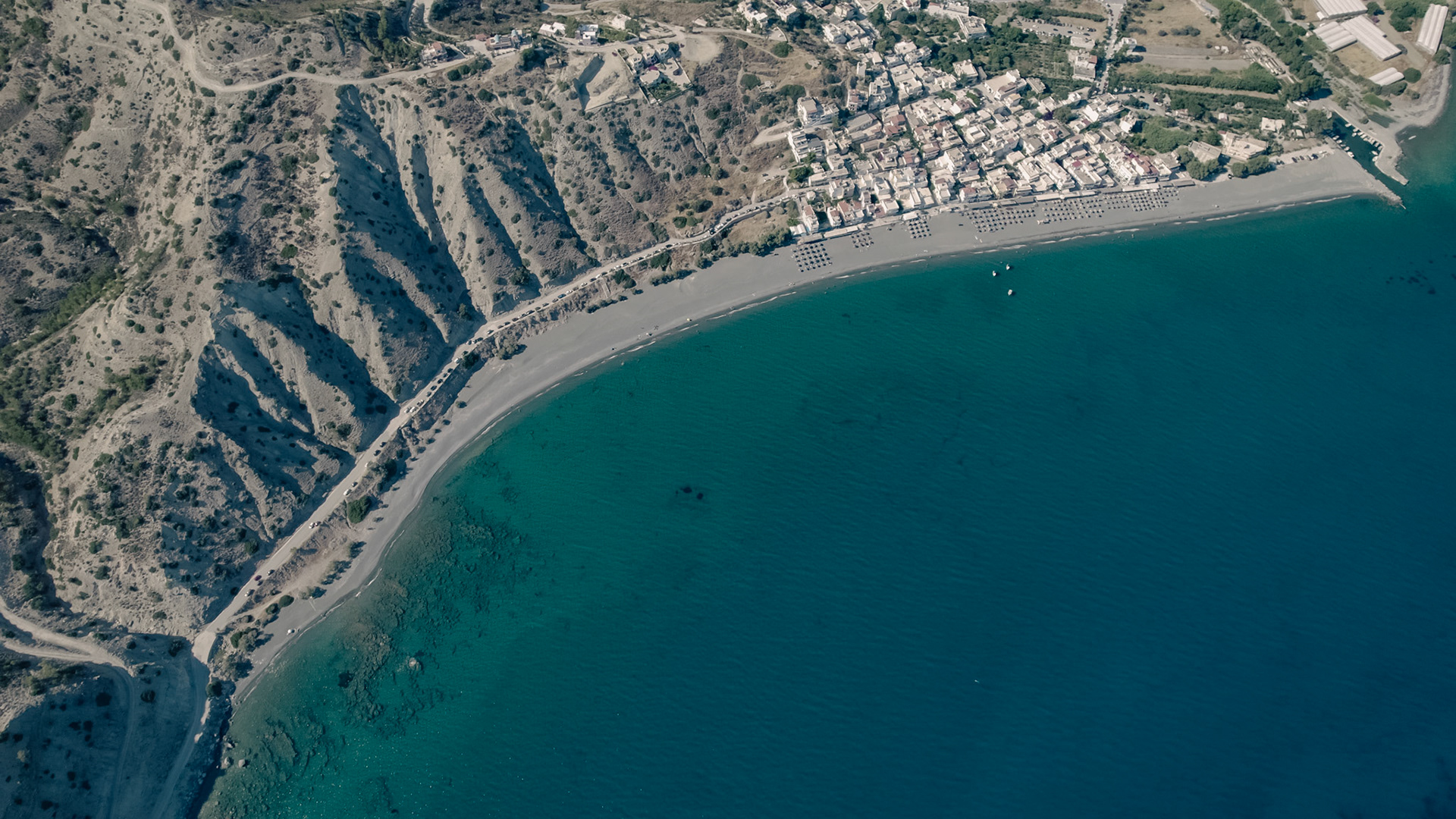 Myrtos beach from 500m Above