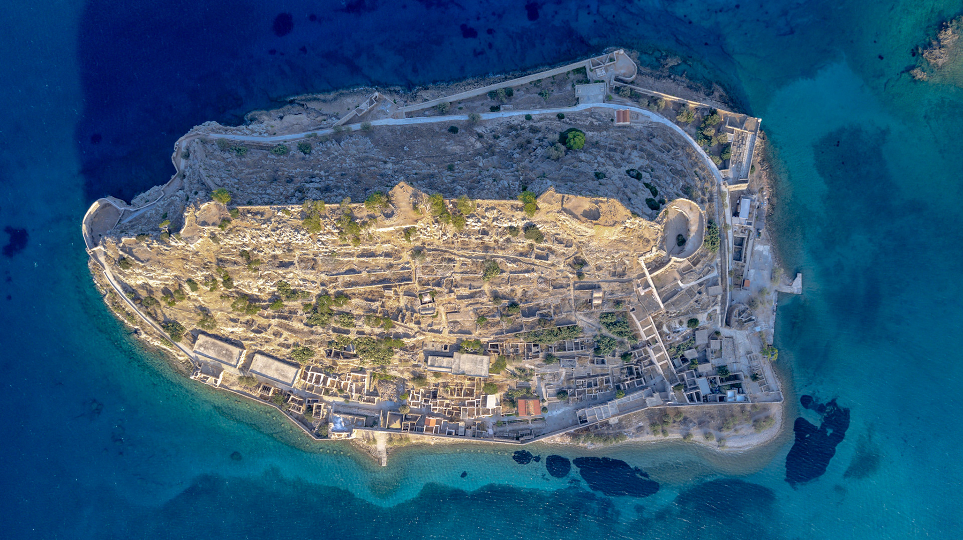 Spinalonga top down during sunset