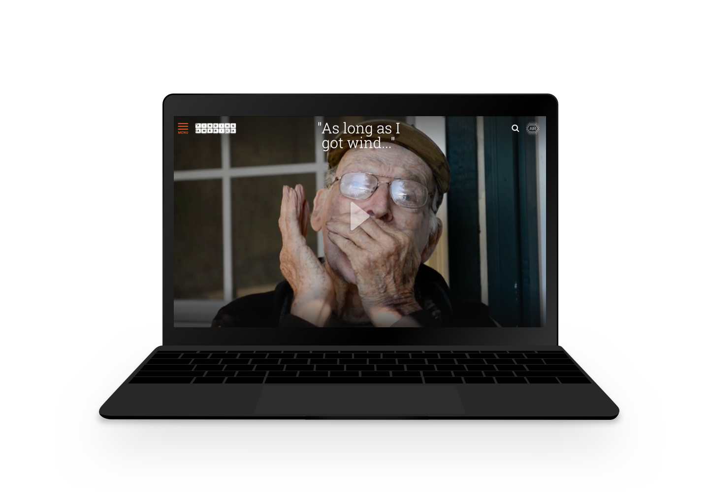 Finding America homepage including full bleed background video