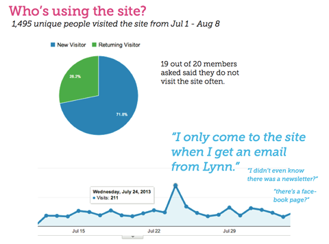 Survey findings of who uses the site and when