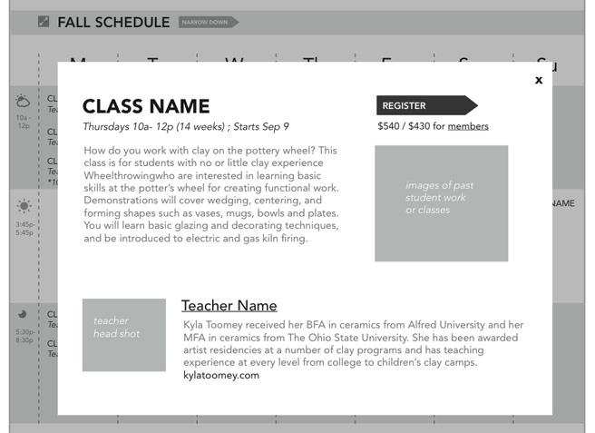 Wireframe for class details