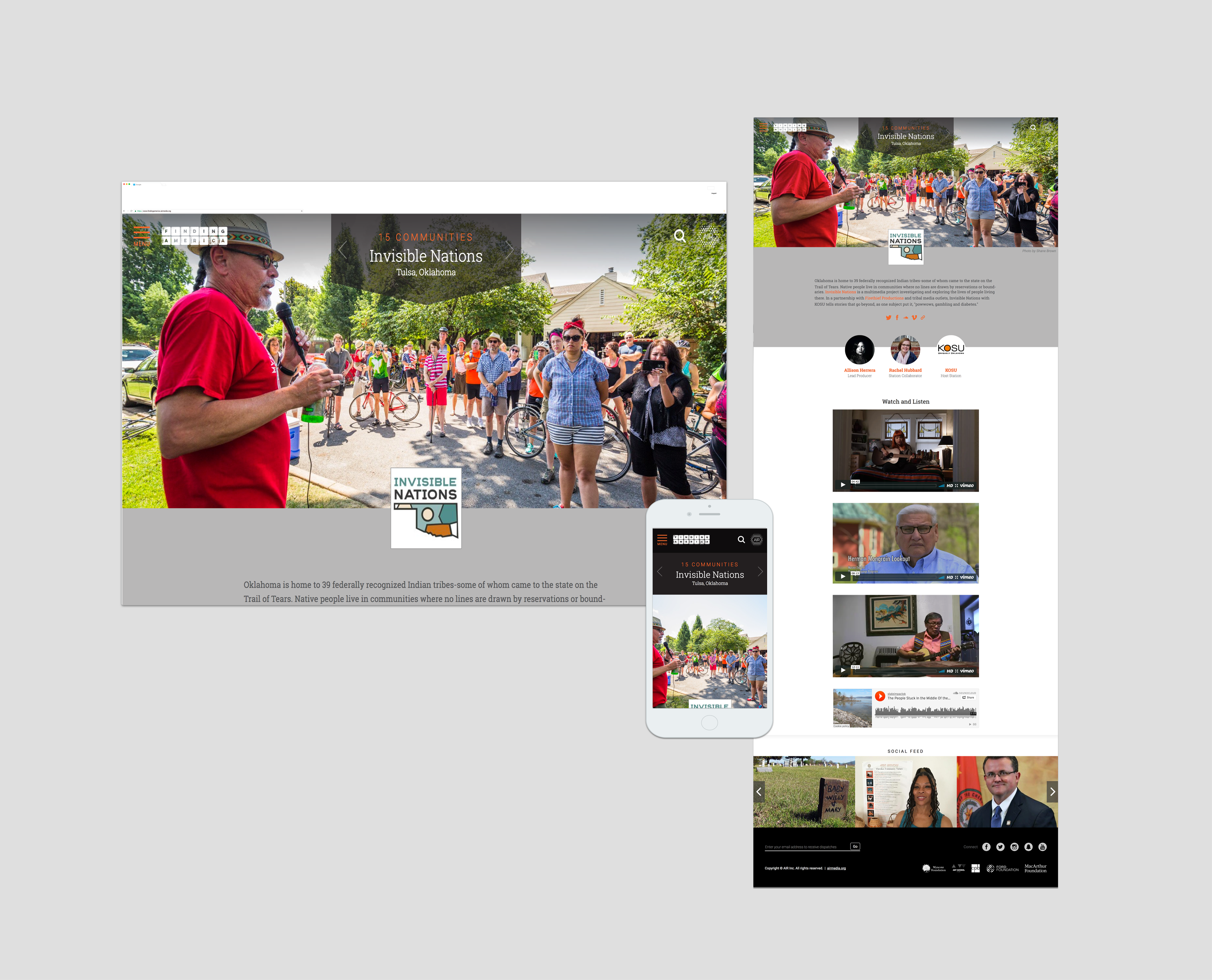 Desktop, mobile and full length views of the project detail page