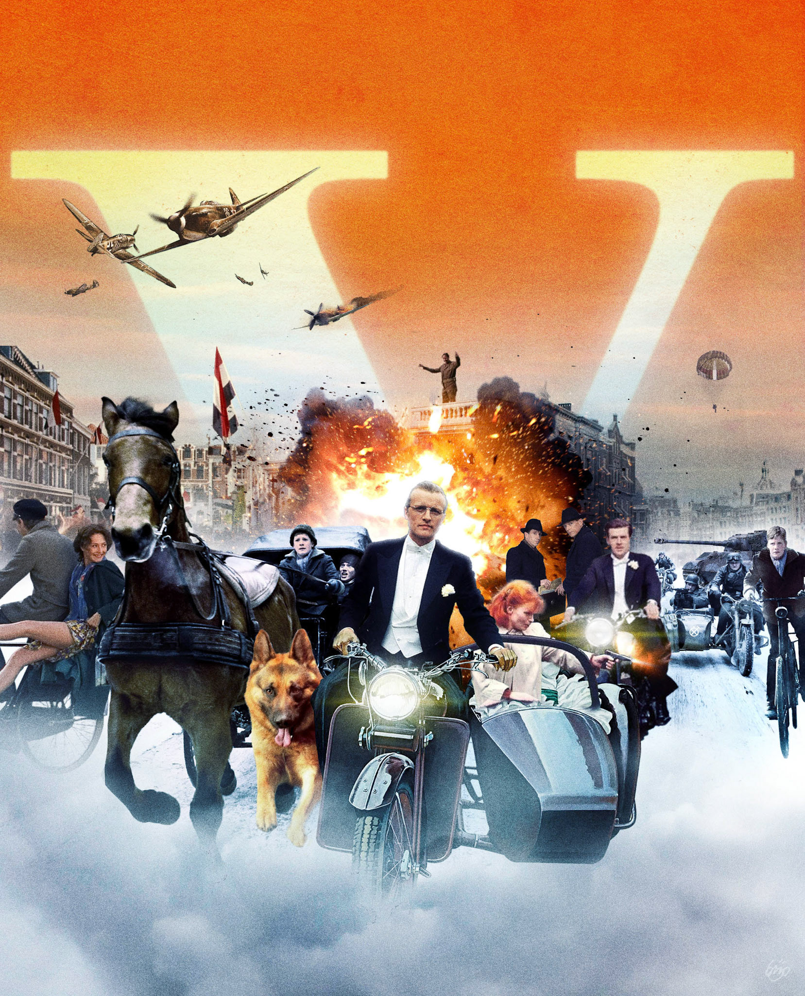 Cover-illustratie voor V-katern de Volkskrant over Nederlandse verzetsfilms.