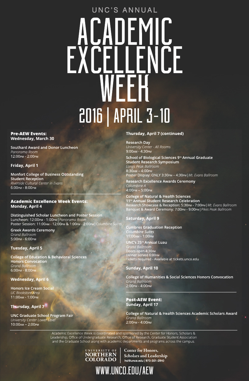 Schedule of events for Academic Excellence Week 2016