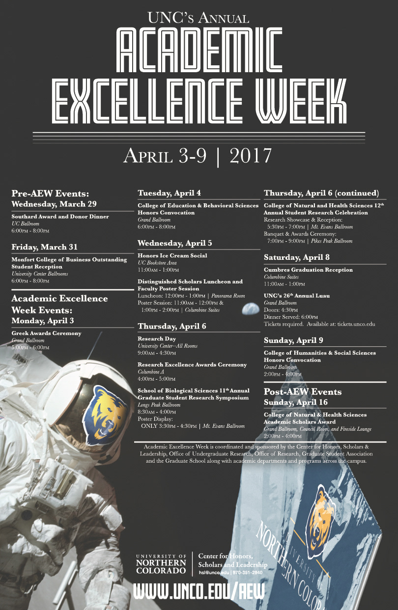 Schedule of events for Academic Excellence Week 2017