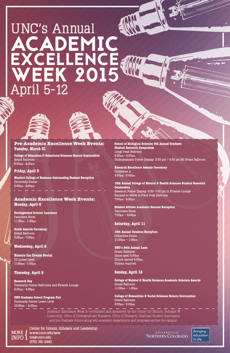Schedule of events for Academic Excellence Week 2015