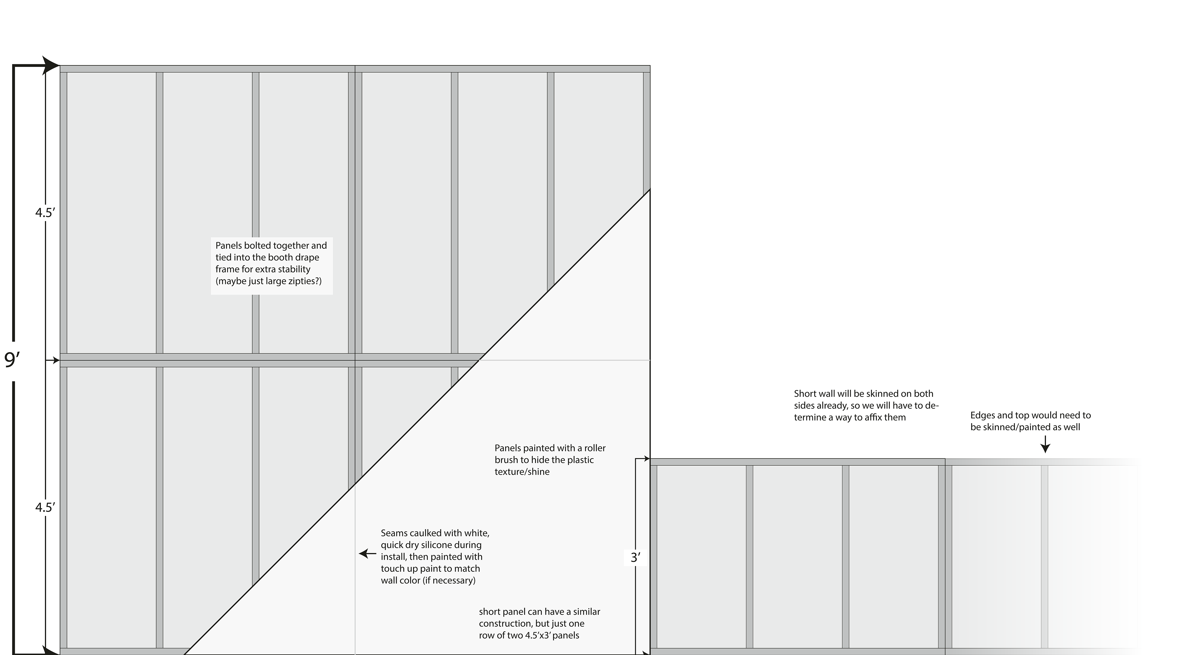 Vector drawing showing back wall construction