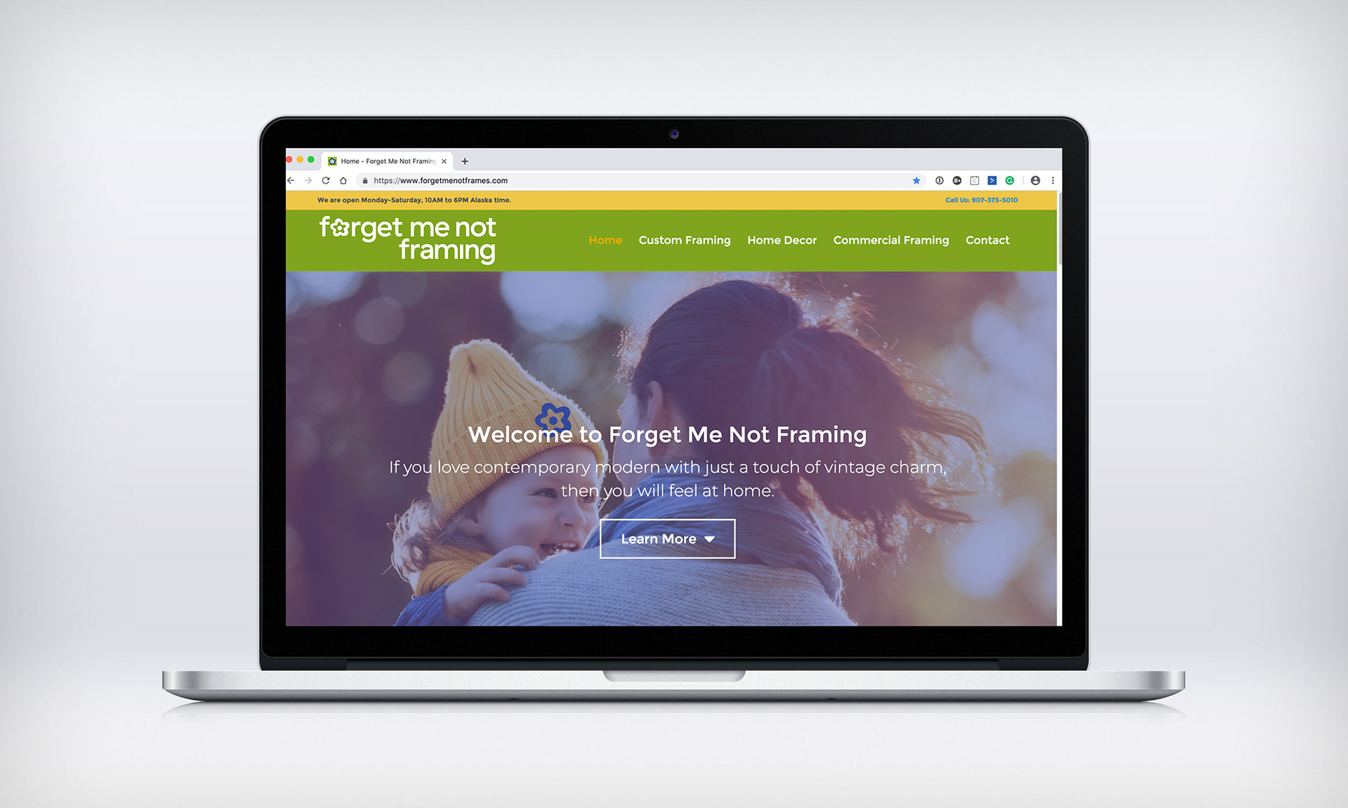 Screenshot of the home page for the Forget Me Not Framing website