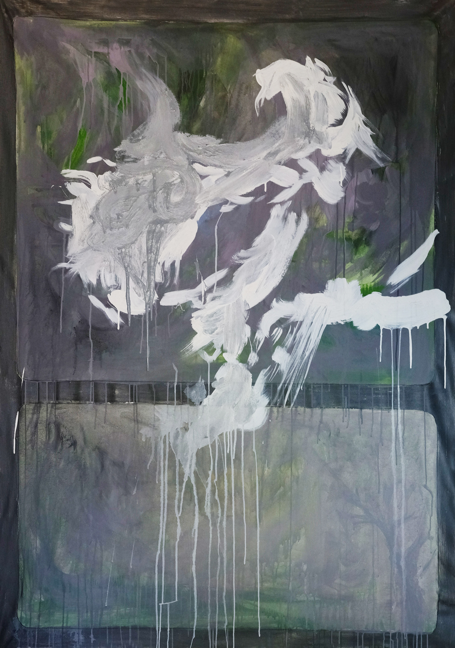 Nature via Screen, 120x173 cm, acrylic and polish on canvas