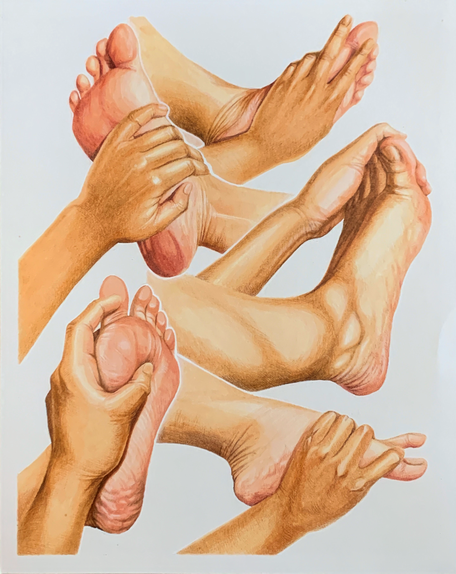 "Hands on Feet" - alcohol markers and pencil crayon (2022)