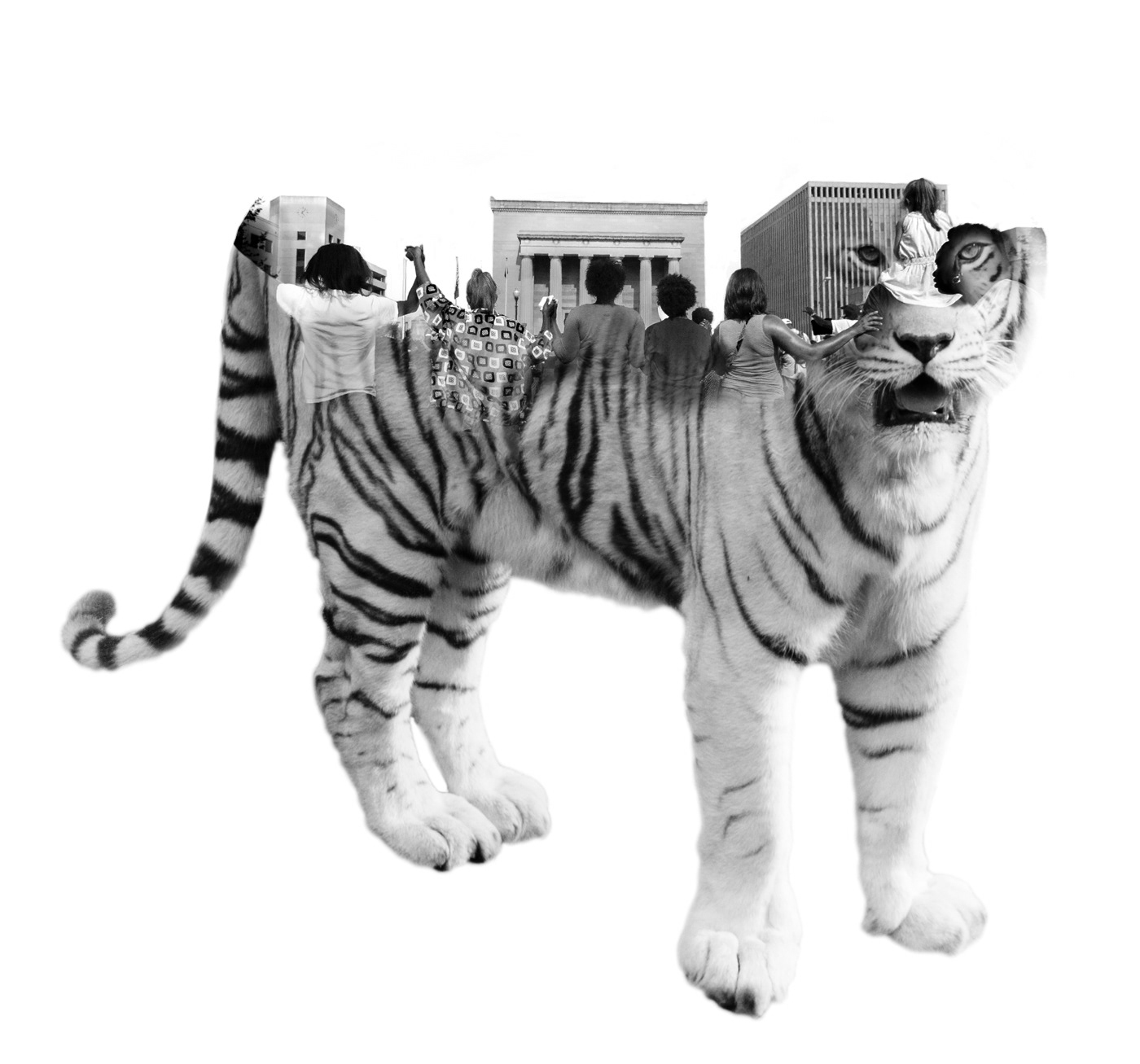 A graphic I made from two photos of mine. One was taken during a day of faith-based protests following the Baltimore unrest. The other photo is a tiger from a zoo in New Orleans.