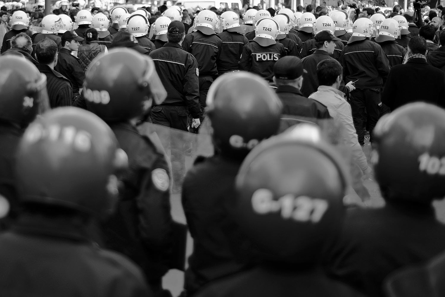 A group of riot police waiting to receive orders during the 2013 protests.