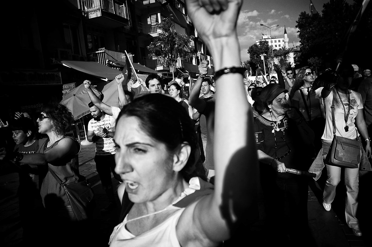 People marching on the streets of Alsancak during the 2013 protests in Turkey.