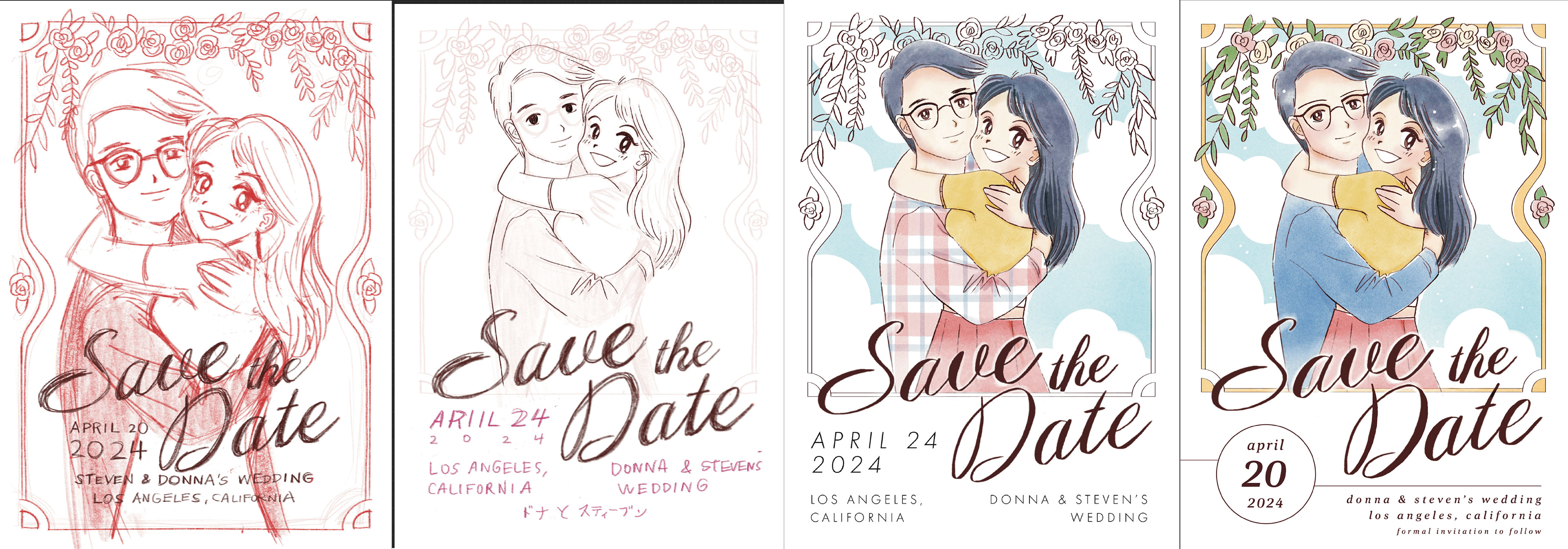 Process of an invitation I designed for a friend's wedding. Theme: Japanese romance mangas