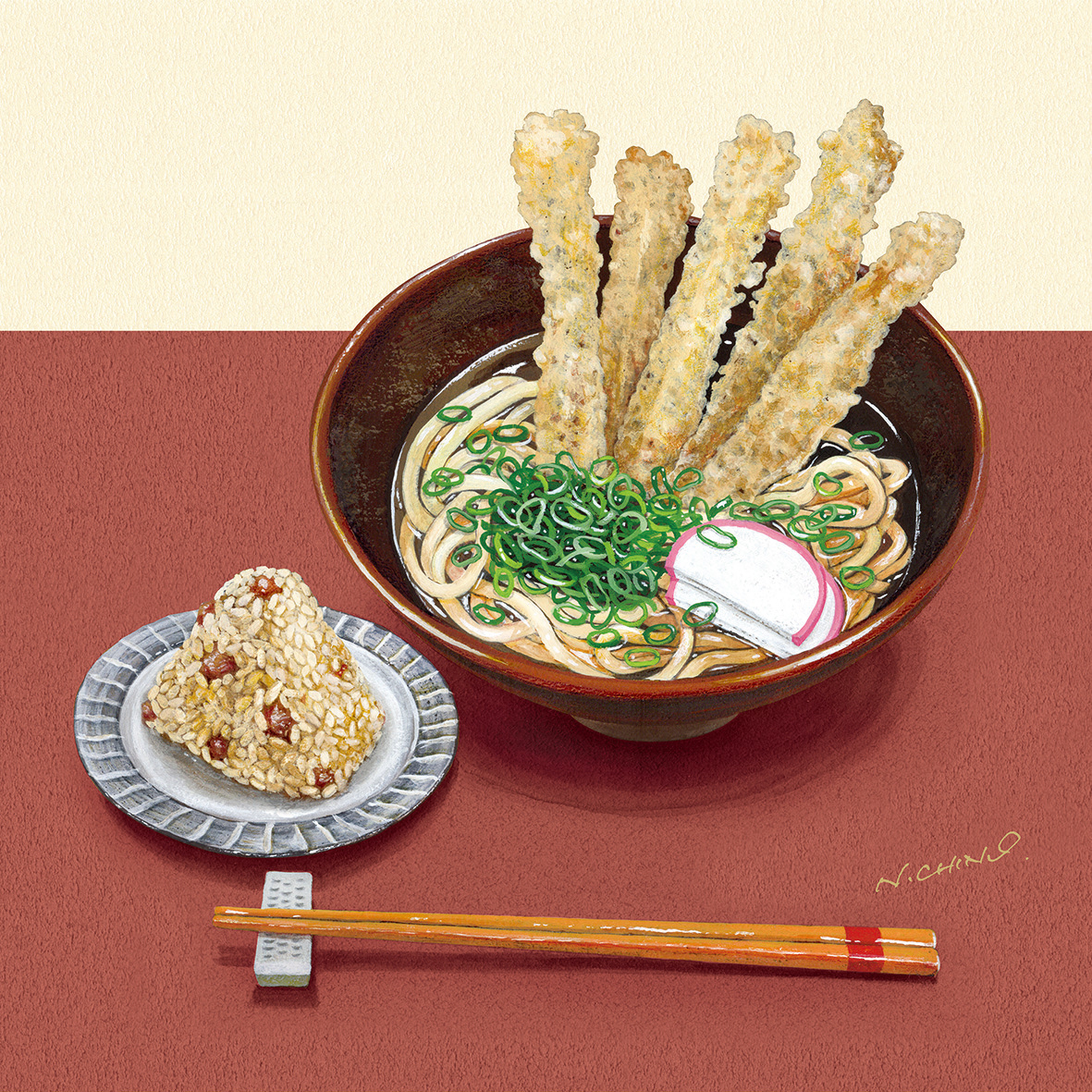 「ごぼ天うどんとかしわ飯おにぎり」福岡県