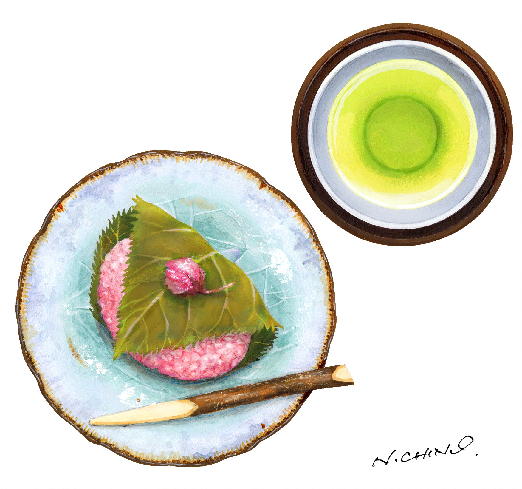 桜餅と緑茶
