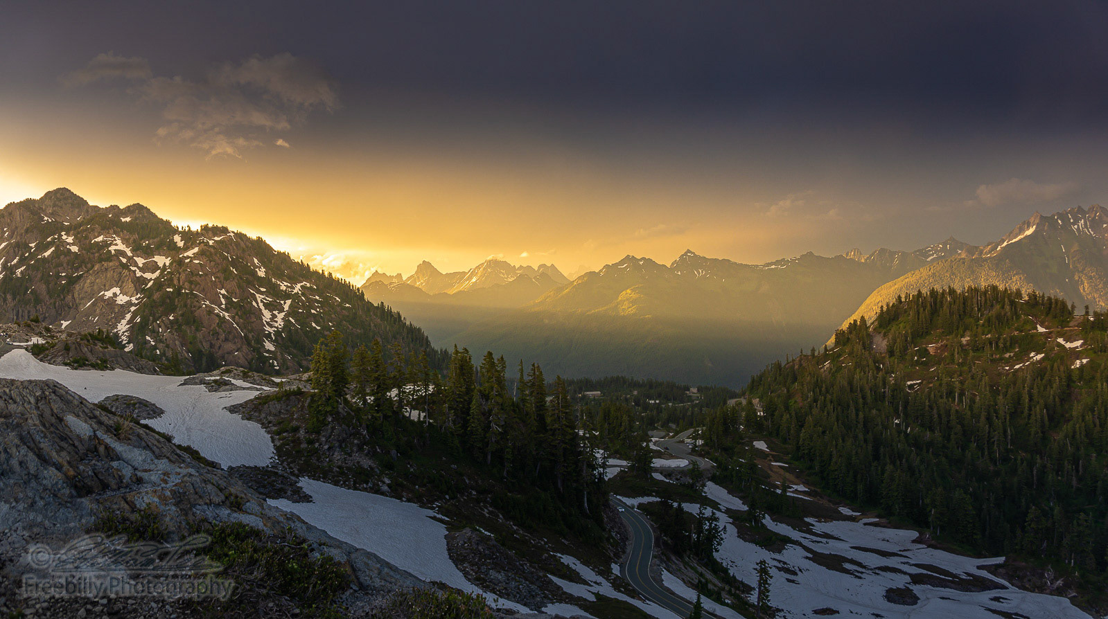 The sunset and stormy clouds were doing some dramatic things behind the mountain.