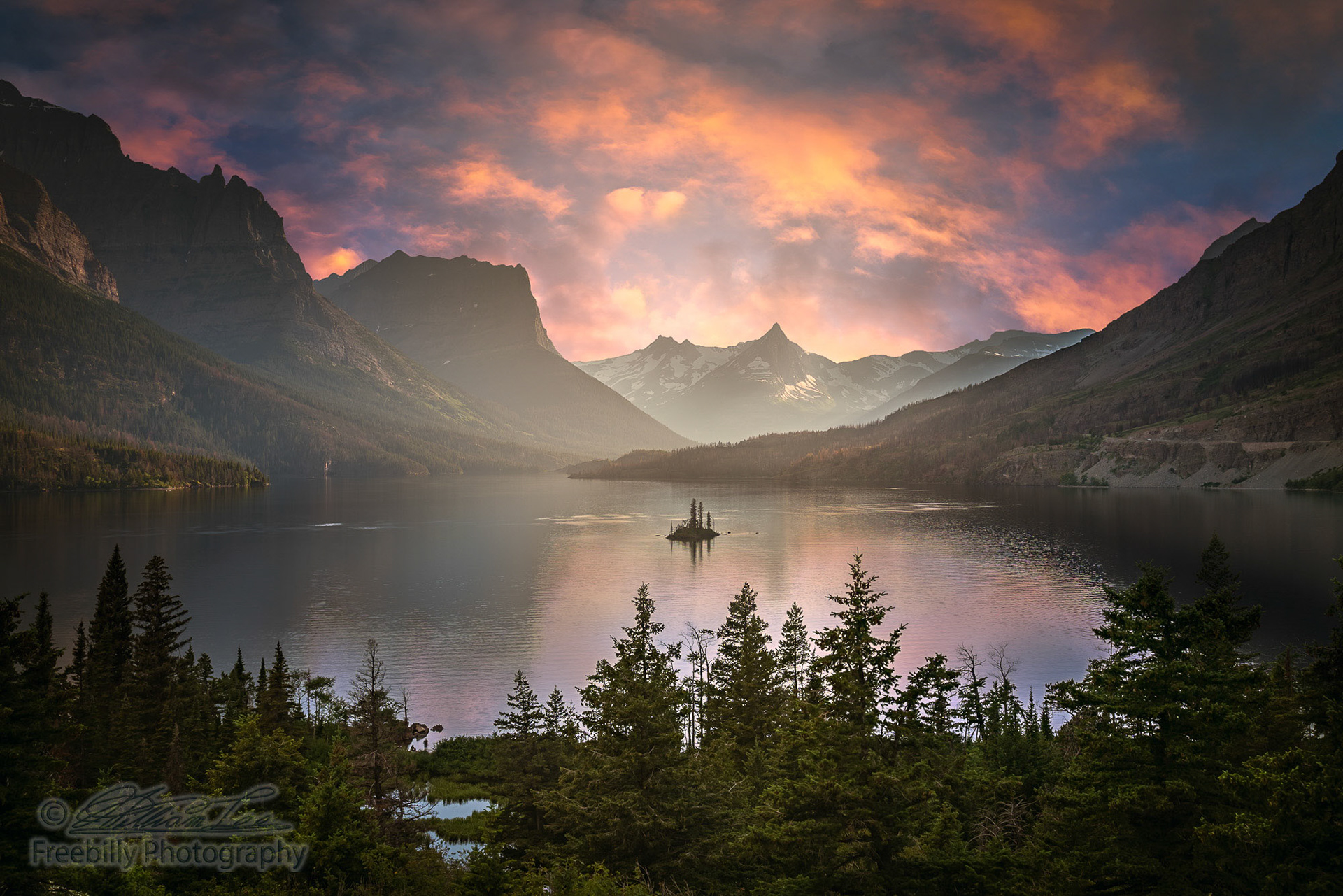 This is the famous St Mary lake at Glacier National Park.