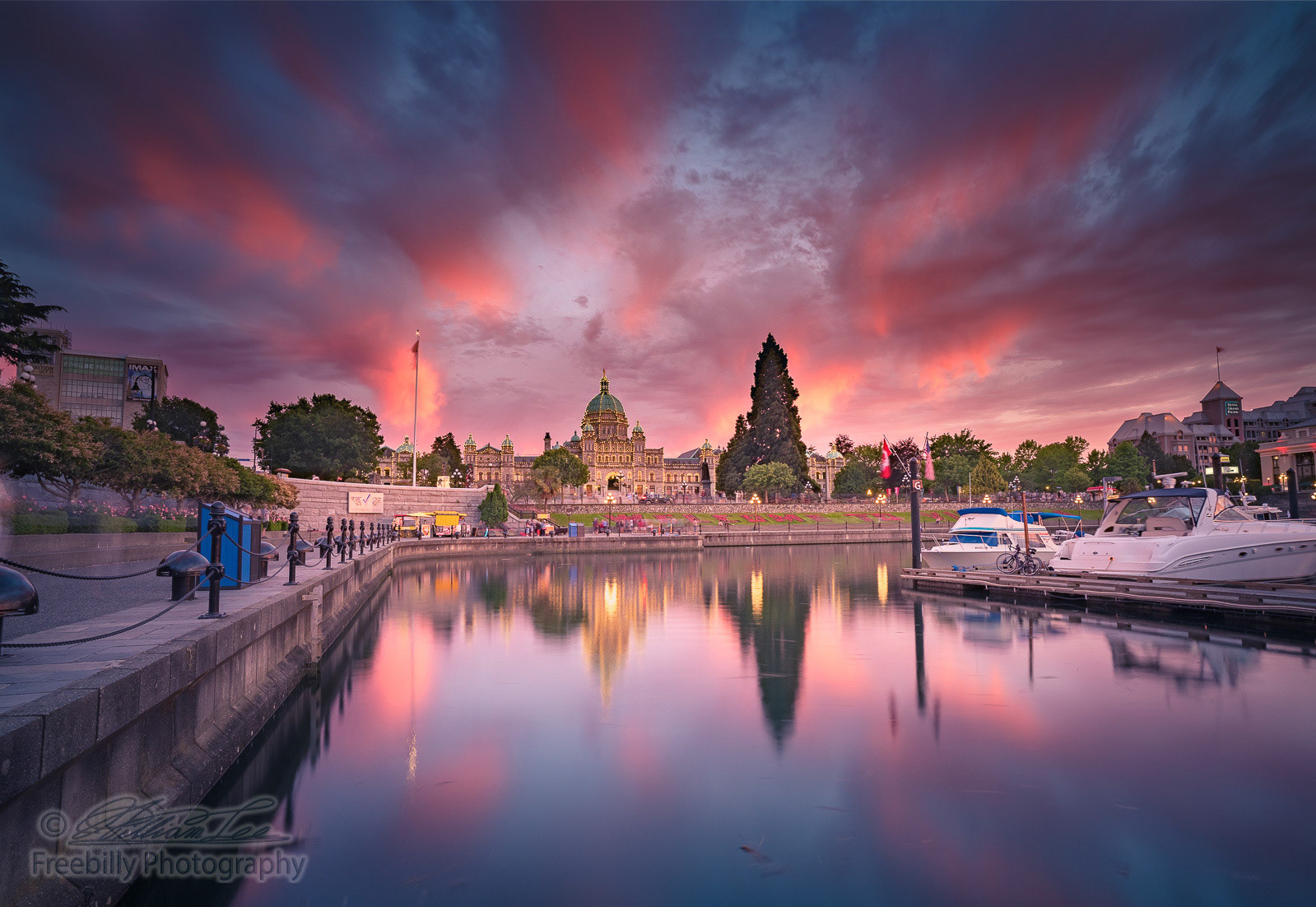 This is a photograph of an unforgettable sunset scene at Victoria Harbor, Vancouver, BC