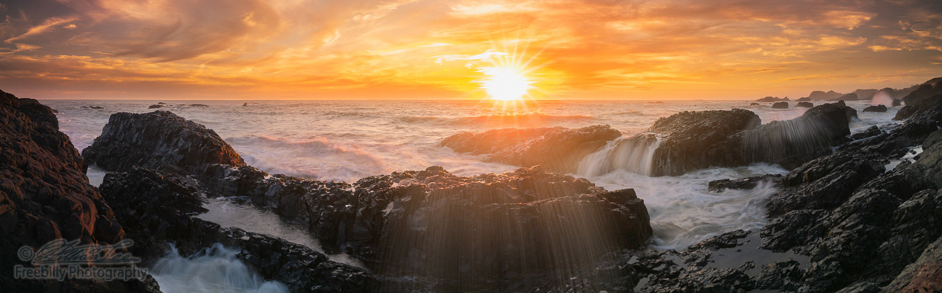 This is a banner style panorama photo of Beluga sunset