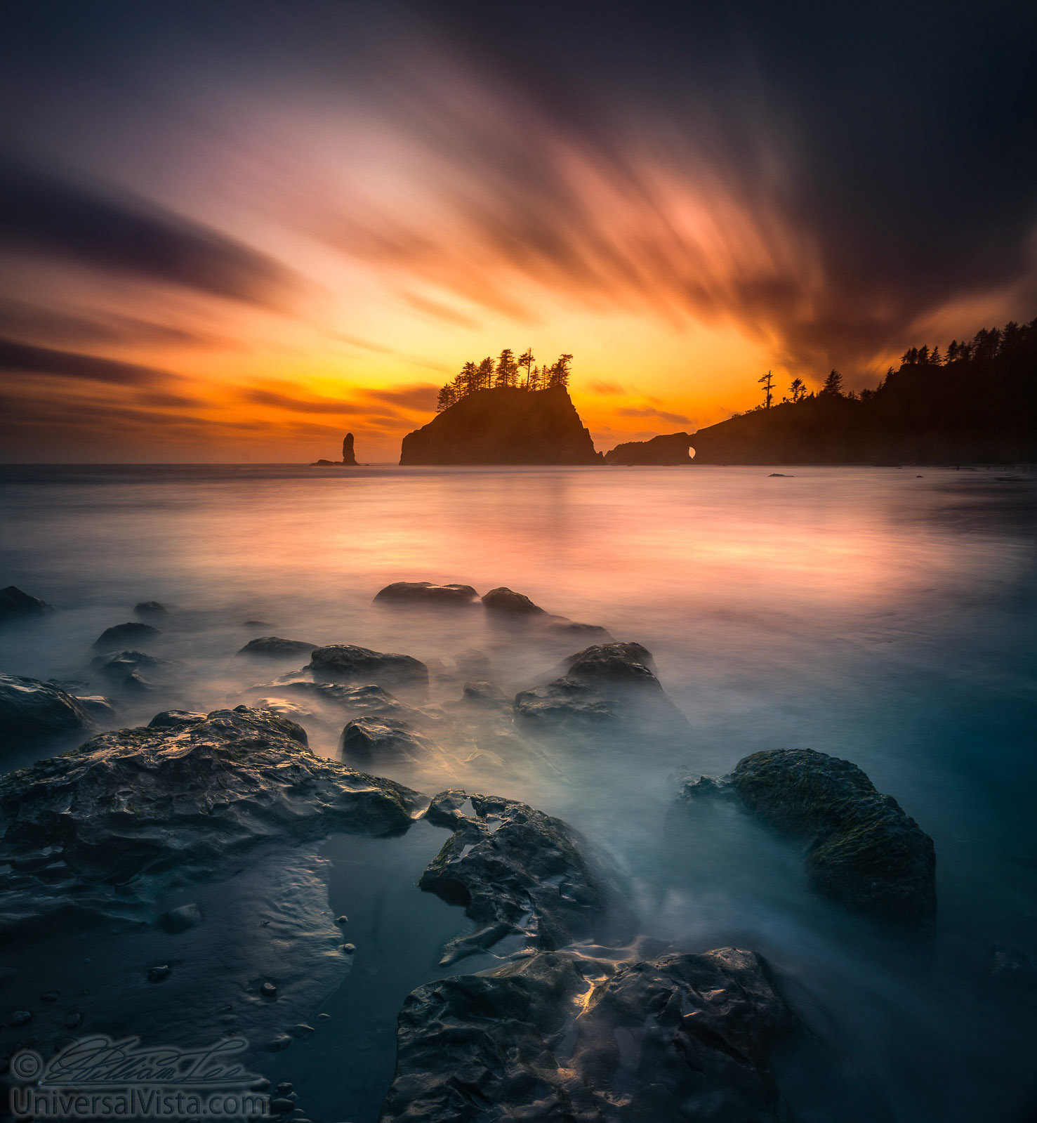 This is a long exposure photograph taken during sunset hour