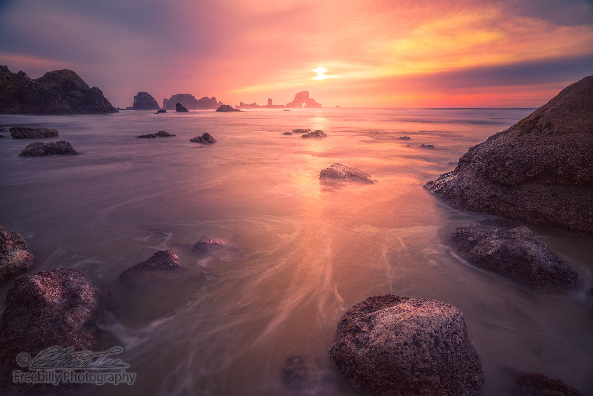 This is a photograph of a sunset scene at Oregon coast.