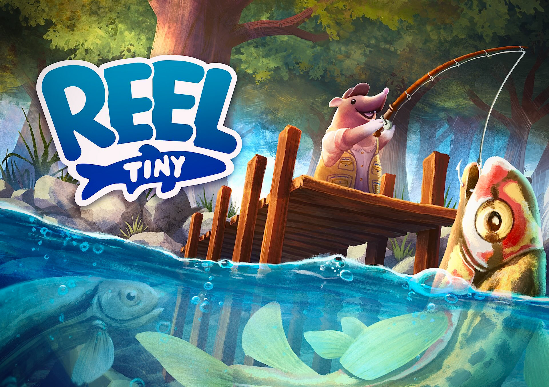 Steam cover illustration for "Reel Tiny", developed by Red Rabbit Games