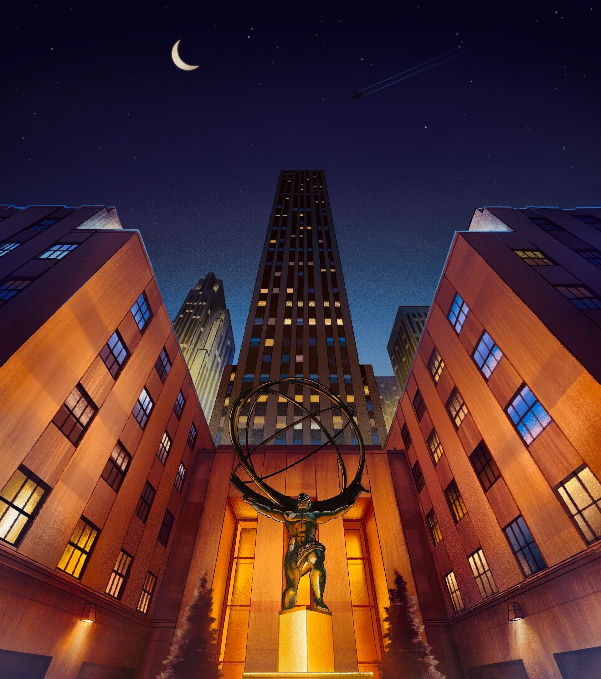 Illustration of the Atlas statue in Rockefeller Center