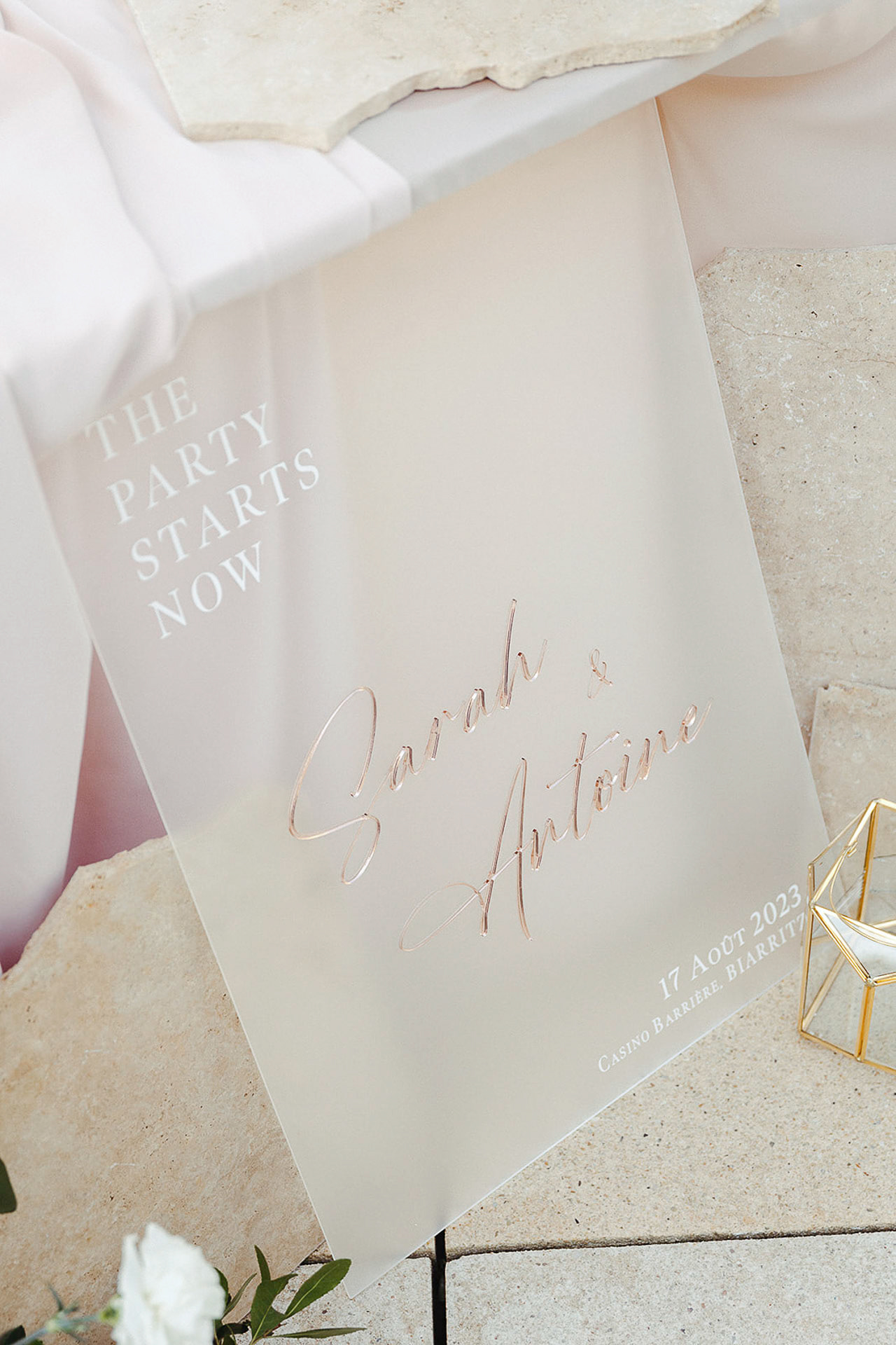 Panneau de bienvenue // plexi // lettre 3D miroir rose gold