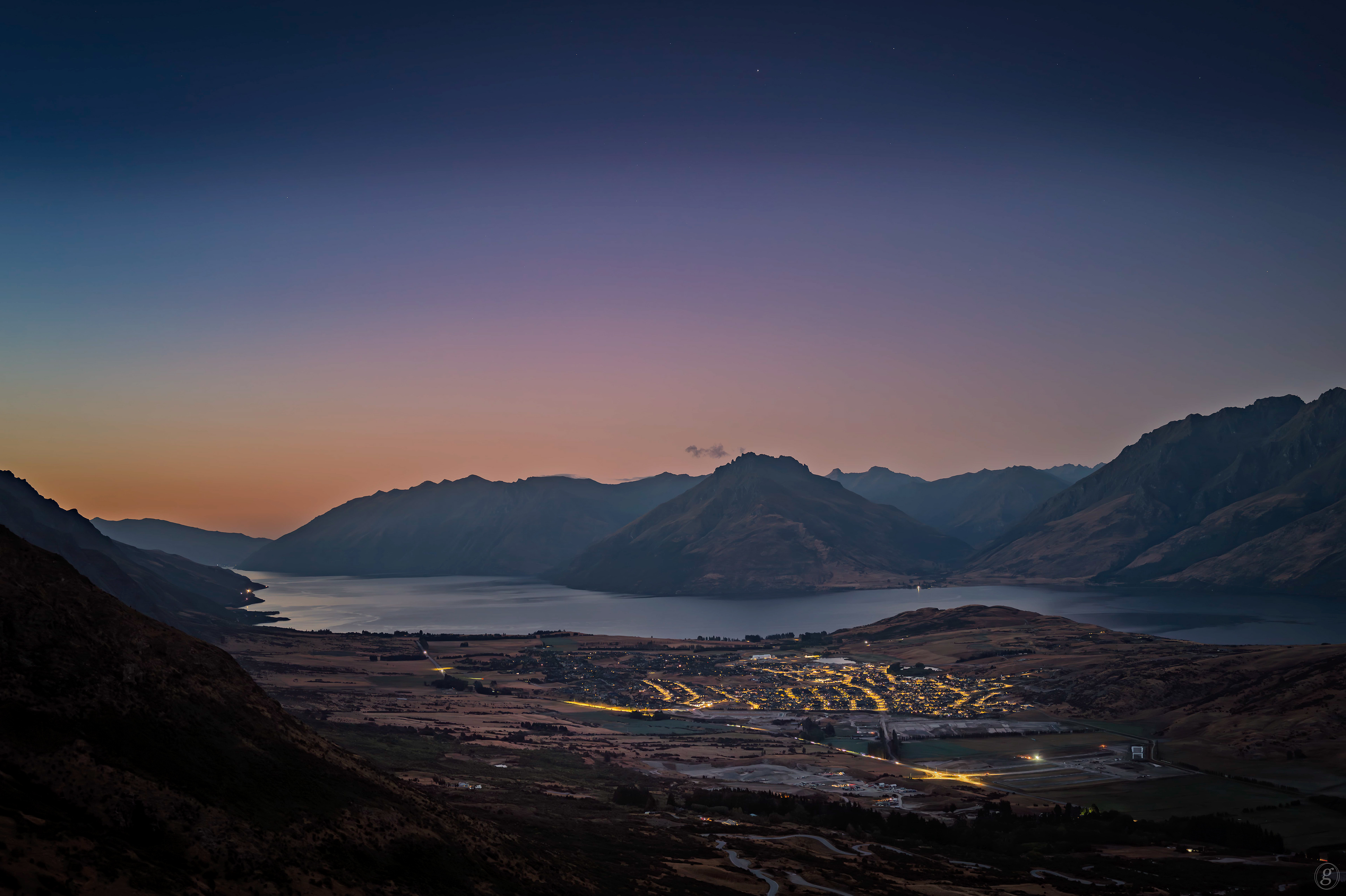 Dawn over Lake Wakatipu from the Remarkables