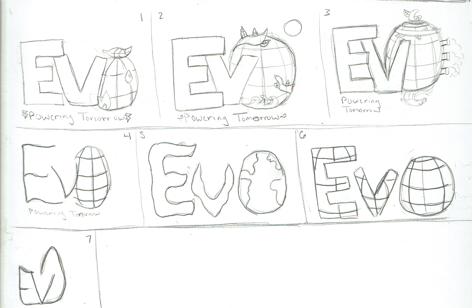 Focus on second and 22nd option from initial sketches.