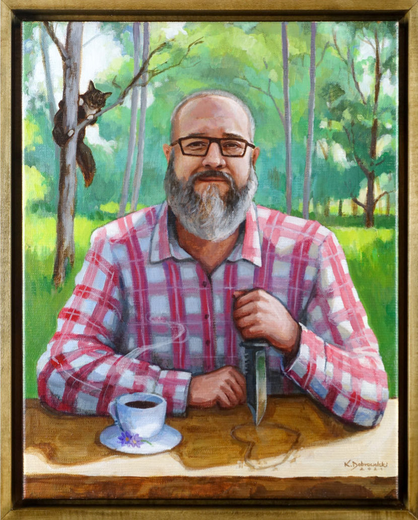 Nożownik. Akryl na płótnie