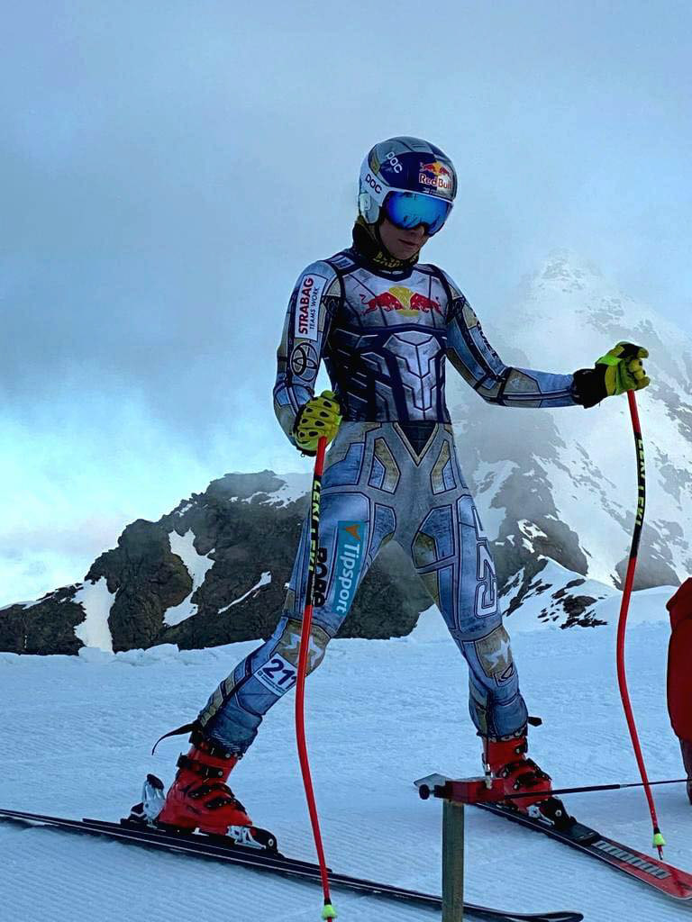 Ester Ledecka in her Red Bull bib.