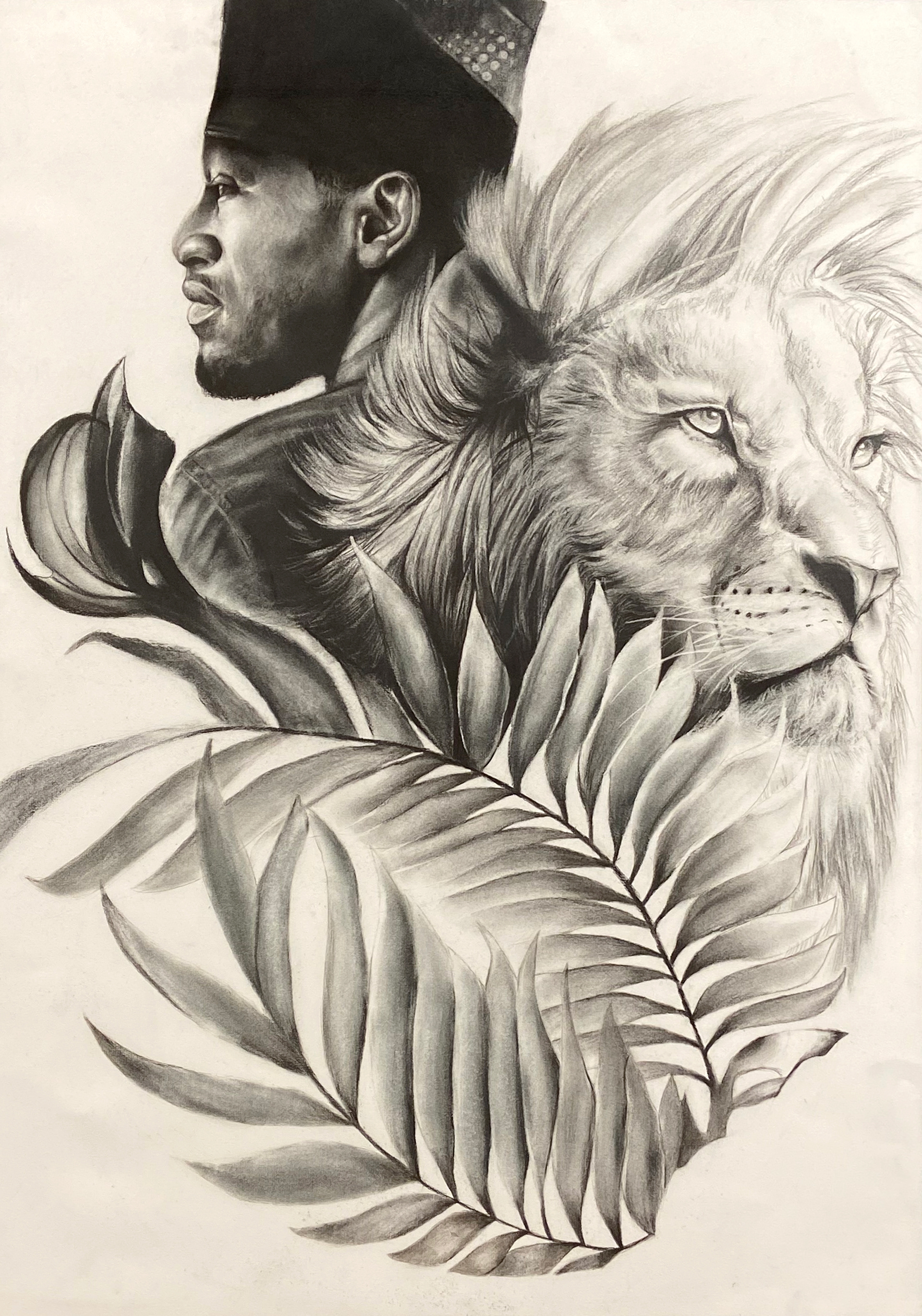 Heart of a Lion, charcoal on paper