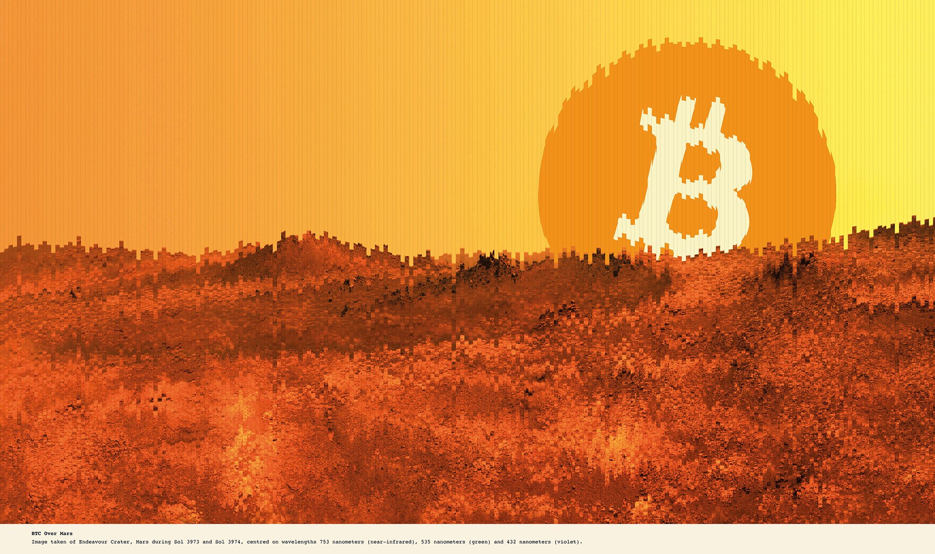 BTC Over Mars. Mixed media. 44 x 75 cm