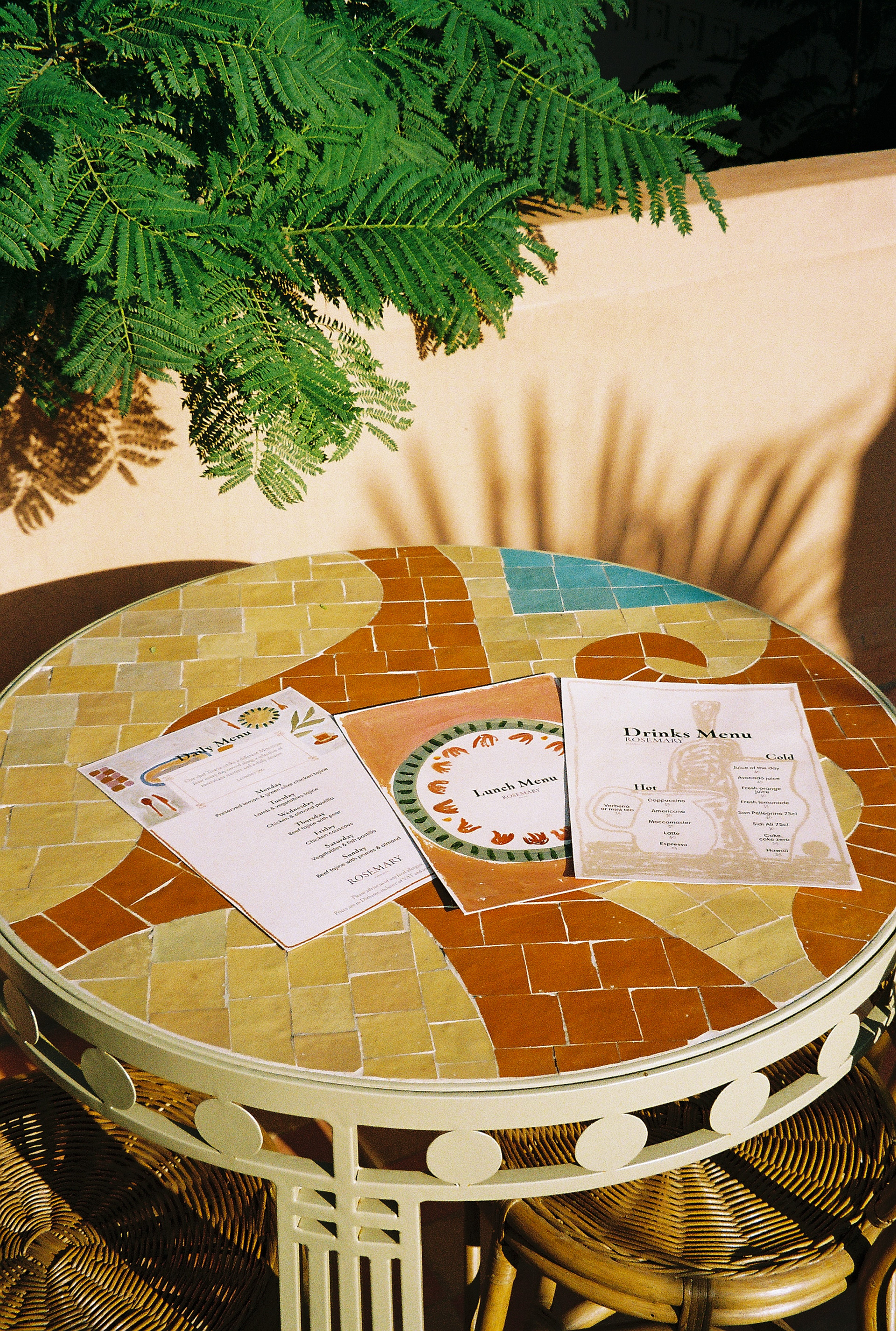 Menus designed for Rosemary’s food and beverage offer