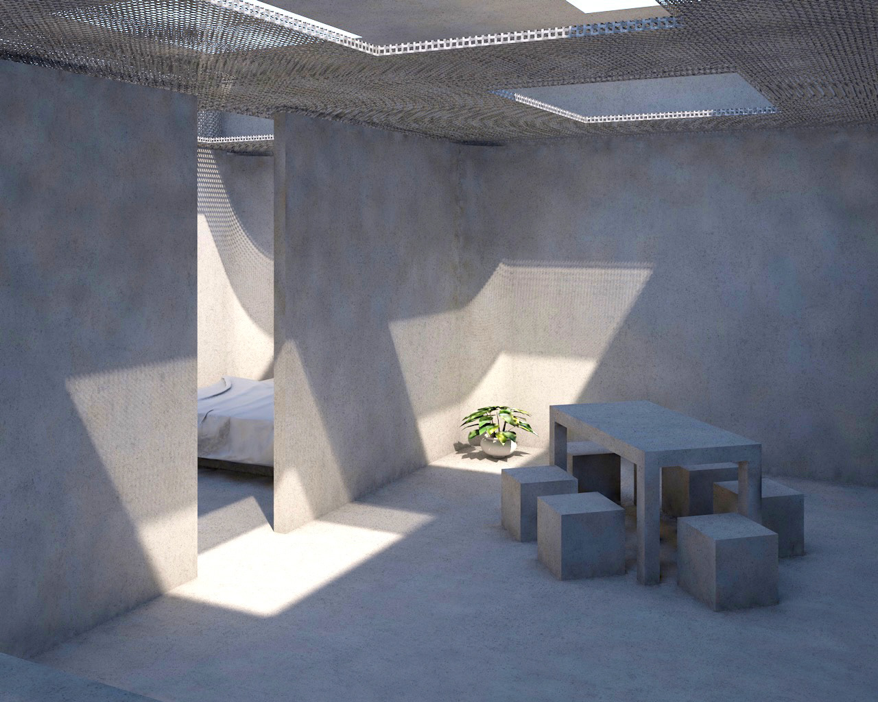 First floor - Appartment topped by a ventilation grid with storage space