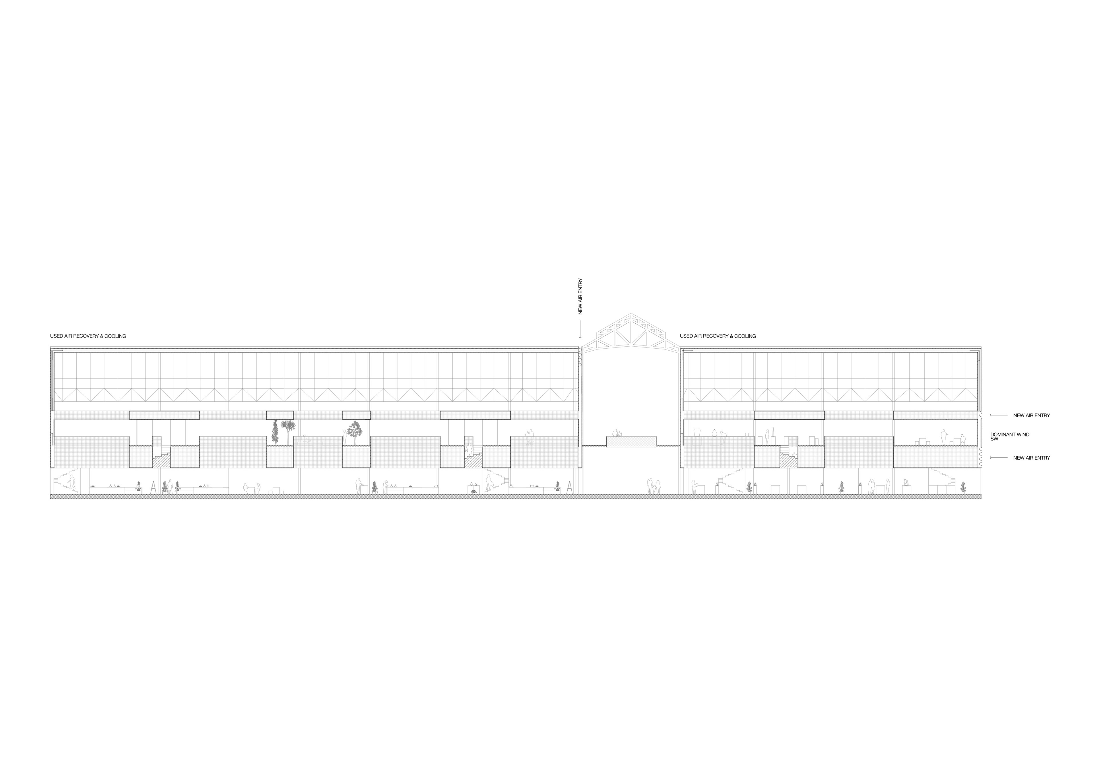 Longitudinal section and its ventilation system for heat recovery