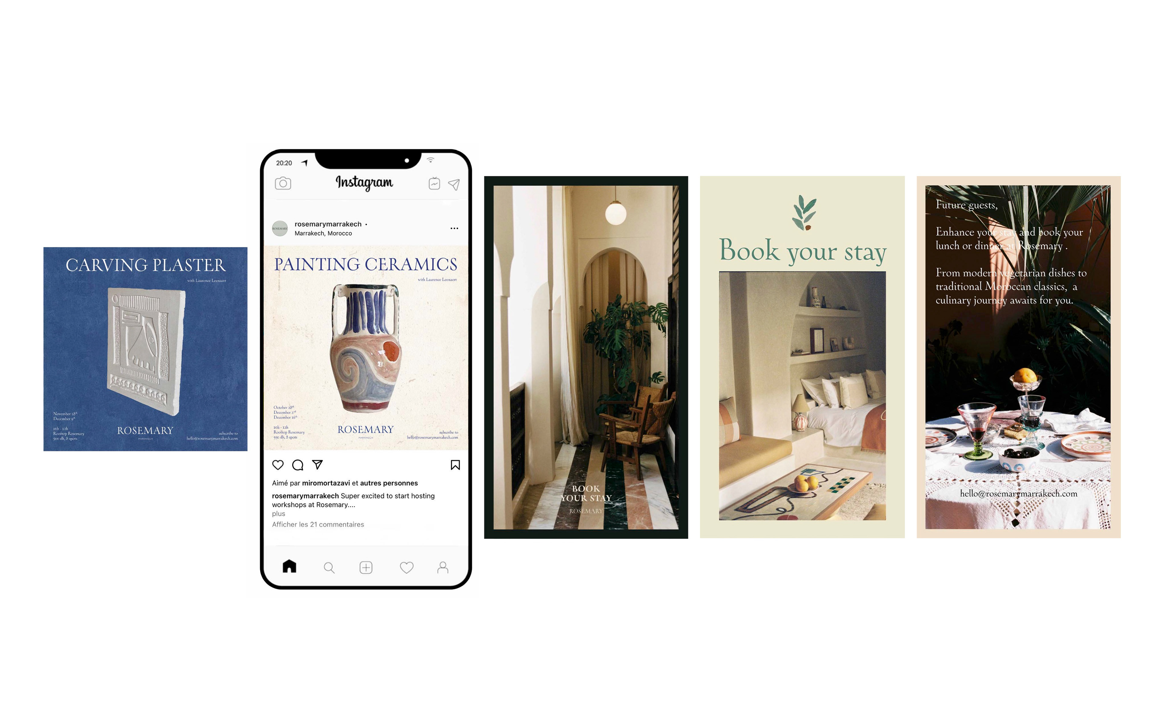 Social media posts promoting workshops taking place at Rosemary and stories about bookings